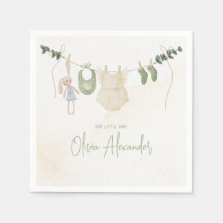 Green and Beige Delicate Watercolor Baby Shower Napkins