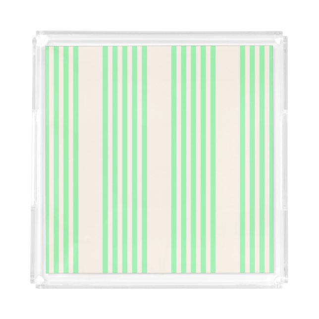 Green and beige five stripes pattern acrylic tray (Front)