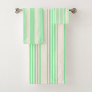 Green and beige five stripes pattern bath towel set