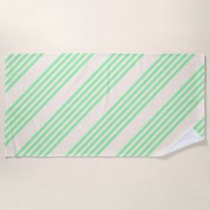Green and beige five stripes pattern beach towel