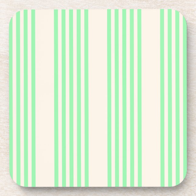 Green and beige five stripes pattern beverage coaster (Front)