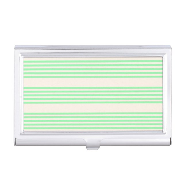 Green and beige five stripes pattern business card case (Front)
