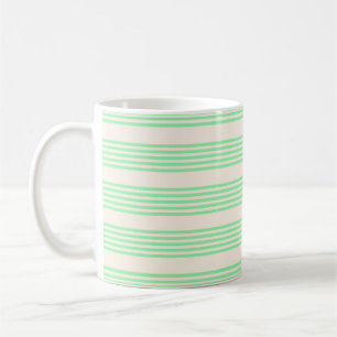 Green and beige five stripes pattern coffee mug