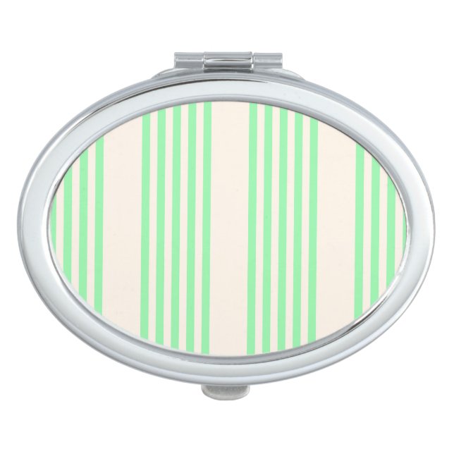 Green and beige five stripes pattern compact mirror (Front)