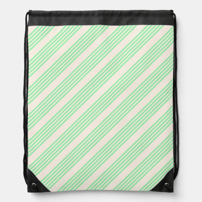 Green and beige five stripes pattern drawstring bag (Front)