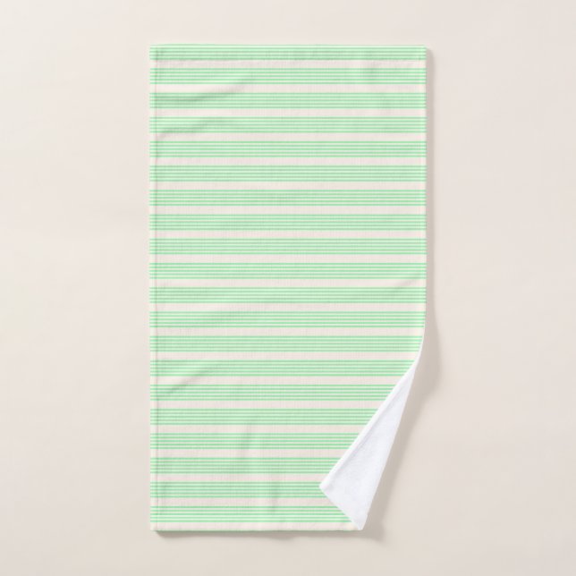 Green and beige five stripes pattern hand towel  (Hand Towel)