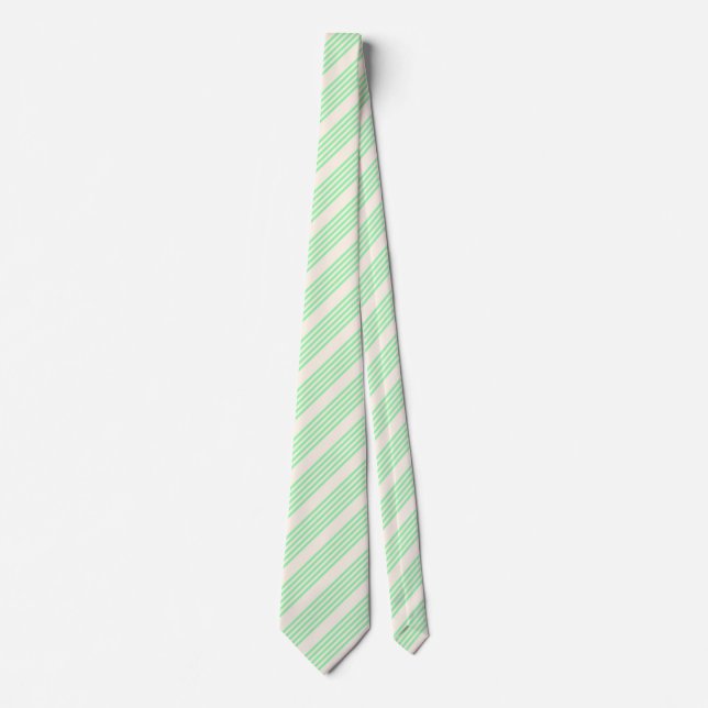Green and beige five stripes pattern neck tie (Front)