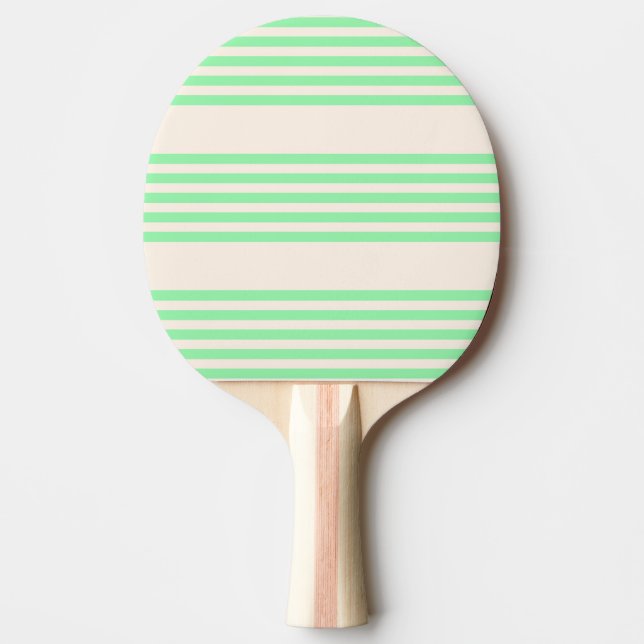 Green and beige five stripes pattern ping pong paddle (Front)