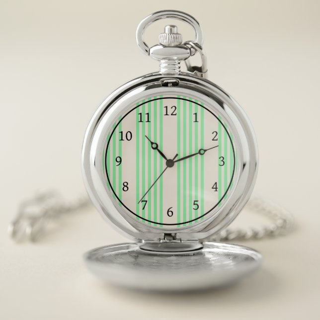 Green and beige five stripes pattern pocket watch (Inside)