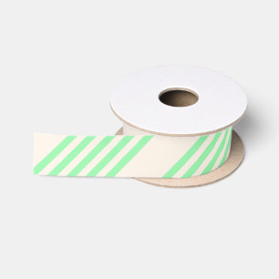 Green and beige five stripes pattern satin ribbon