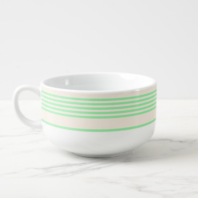 Green and beige five stripes pattern soup mug (Right)