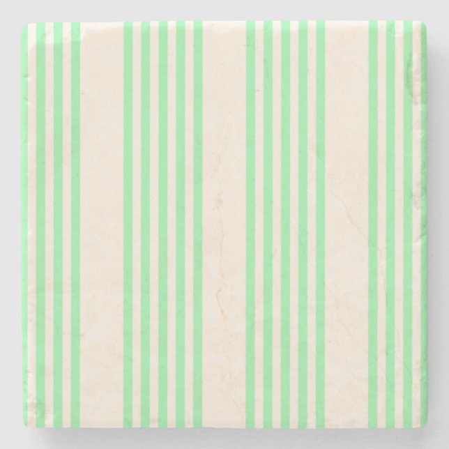 Green and beige five stripes pattern stone coaster (Front)