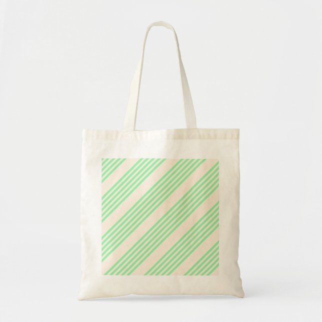 Green and beige five stripes pattern tote bag (Front)
