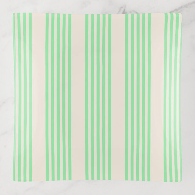 Green and beige five stripes pattern trinket tray (Front)