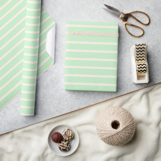 Green and beige five stripes pattern wrapping paper (Crafts)