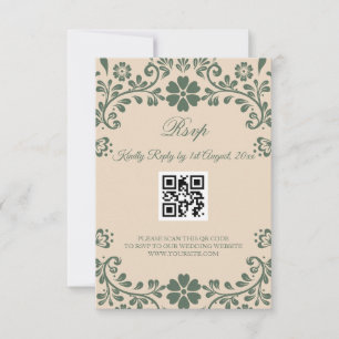 Green and Beige Greenery Wedding RSVP Card
