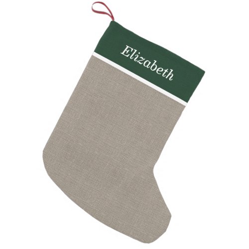 Green and Beige Rustic Holiday Monogram Small Christmas Stocking