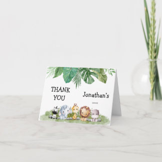 Green and beige safari wild one Birthday Letterpress Thank You Card