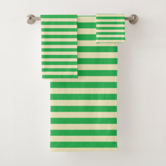 Green and Beige Stripes Bath Towel Set