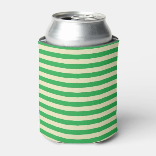 Green and Beige Stripes Can Cooler