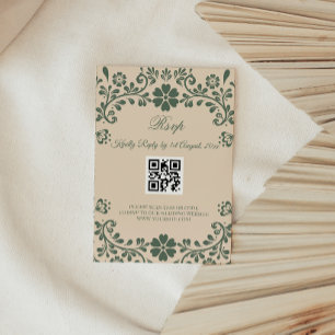 Green and Beige Talavera Wedding RSVP Card