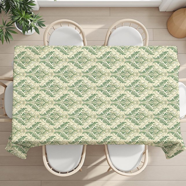 Green and Beige Vintage Botanical Flowers Pattern Tablecloth (Creator Uploaded)