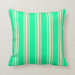 [ Thumbnail: Green and Bisque Colored Lined Pattern Pillow ]