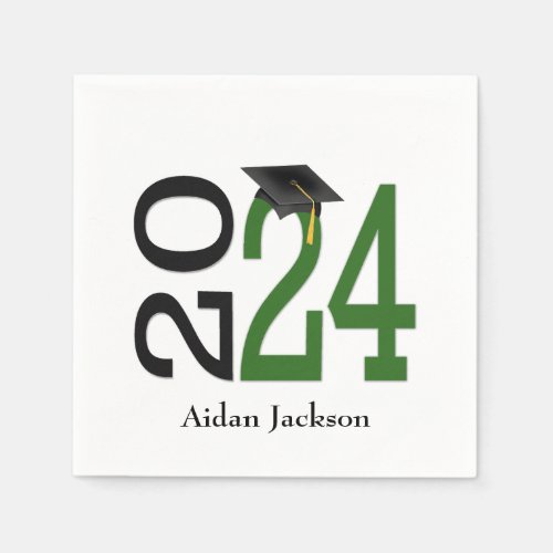 Green and Black 2024 Graduation with Name Napkins