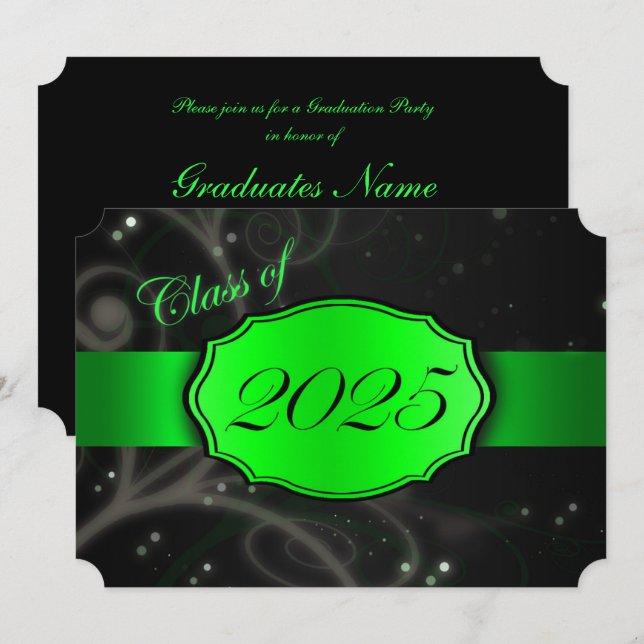 Green and Black 2025 Graduation Party Invitation (Front/Back)