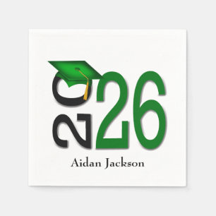 Green and Black 2026 Graduation with Name Napkins