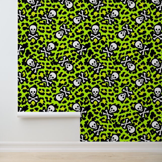 Green and Black 80s Punk Rock Leopard Print Wallpaper (Application)