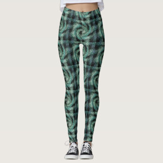 Green and black abstract twirl leggings