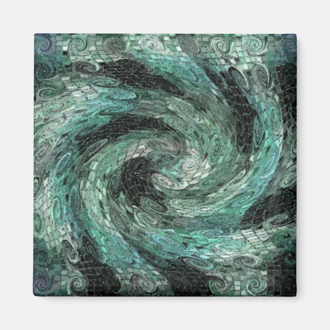 Green and black abstract twirl magnet (Front)