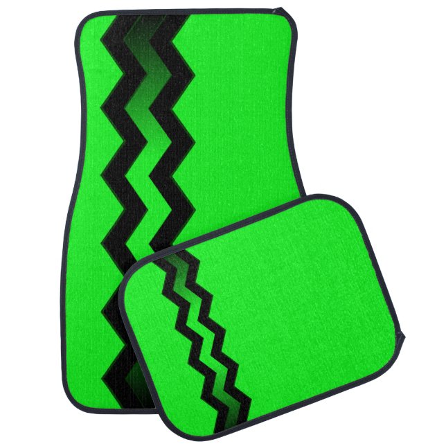 Green and Black Accent on Bright Green Car Floor Mat (Set)