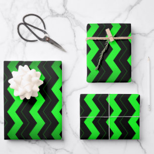 Green and Black Accent on Bright Green Wrapping Paper Sheets