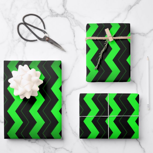 Green and Black Accent on Bright Green Wrapping Paper Sheets (Front)