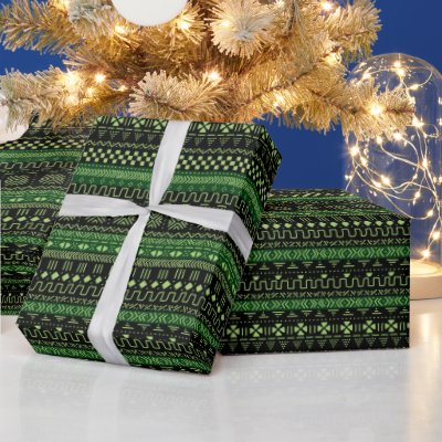 Green And Black African Pattern Wrapping Paper