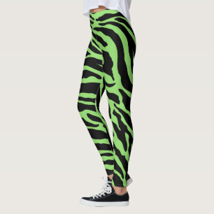 Green and Black Animal Print Stripes Leggings