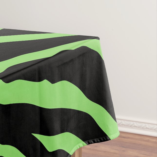 Green and Black Animal Print Stripes  Tablecloth (In Situ)
