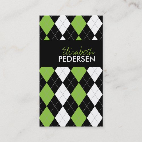 Green and Black Argyle Business Cards