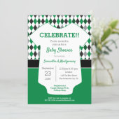 Green and Black Argyle Patterned Baby Shower Invitation (Standing Front)