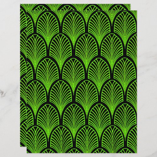 Green and black art deco pattern scrapbook paper