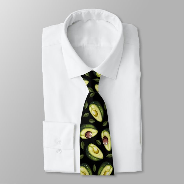 Green and Black Avocado Pattern Neck Tie (Tied)
