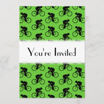 Green And Black Bicycle Pattern. Invitation by Metarla_Sports at Zazzle