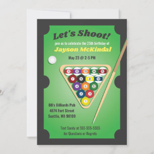 Green and Black Billiards Pool Party Invitation