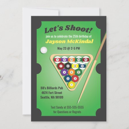 Green And Black Billiards Pool Party Invitation