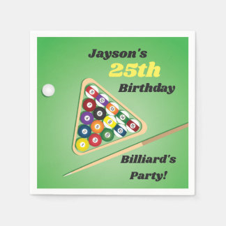 Green and Black Billiards Pool Party Paper Napkin