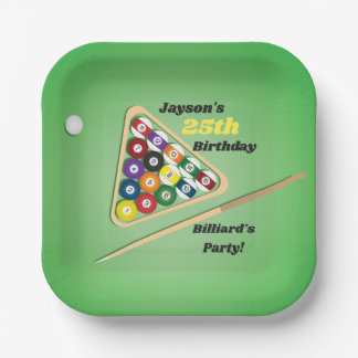 Green and Black Billiards Pool Party Paper Plates