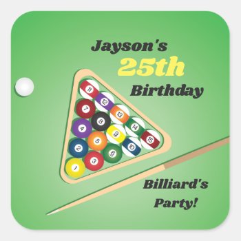Green And Black Billiards Pool Party  Square Sticker by nyxxie at Zazzle