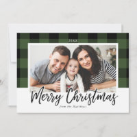 Green and Black Buffalo Check Christmas Photo Card